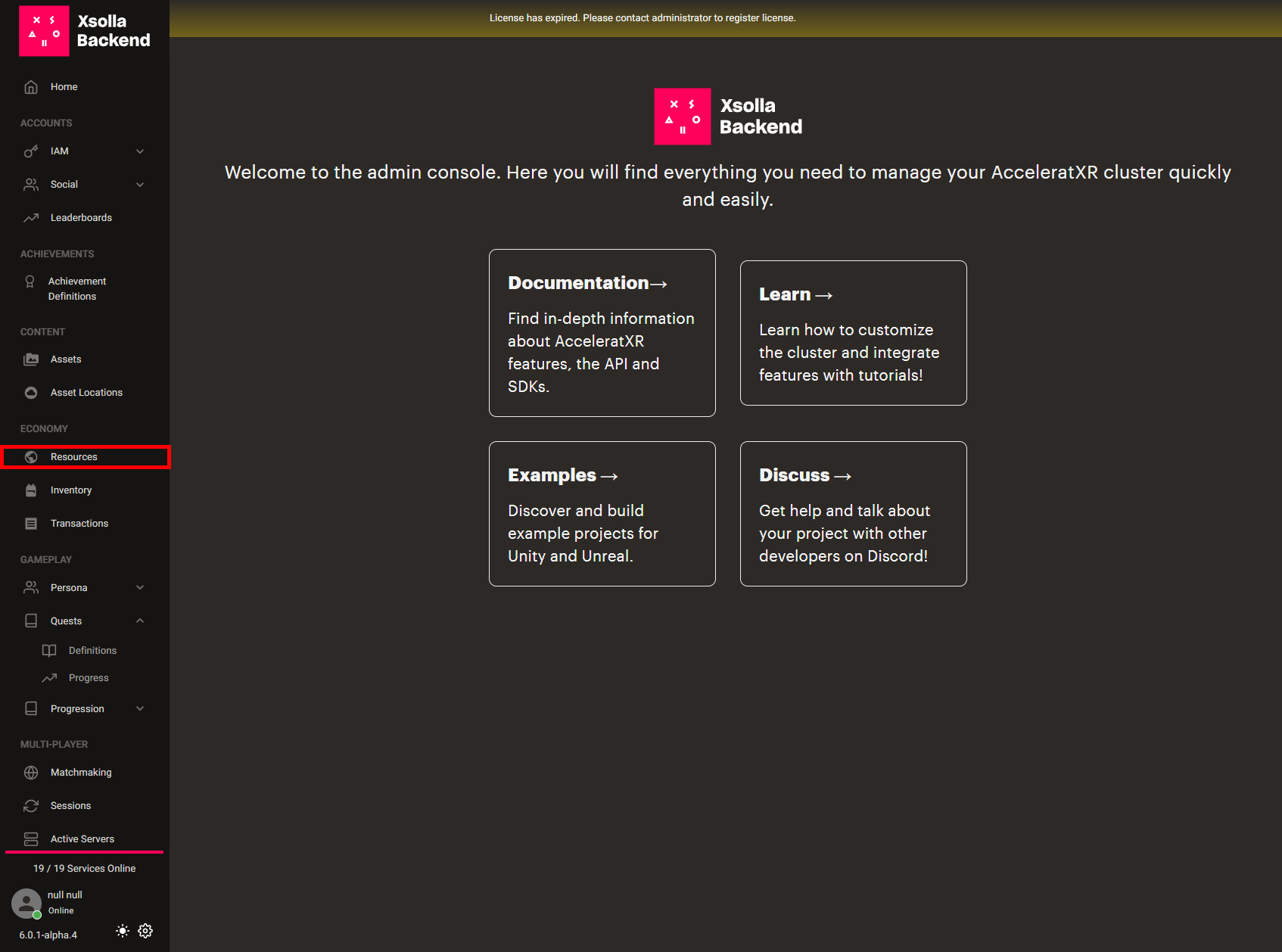 'Admin Resources' window