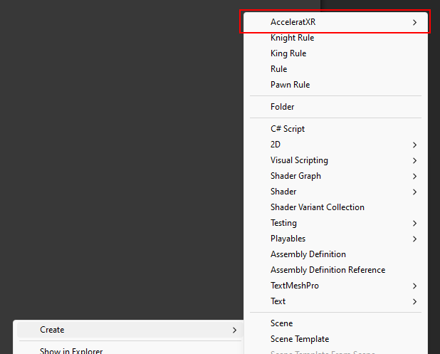 "Create" Context Menu -> AcceleratXR