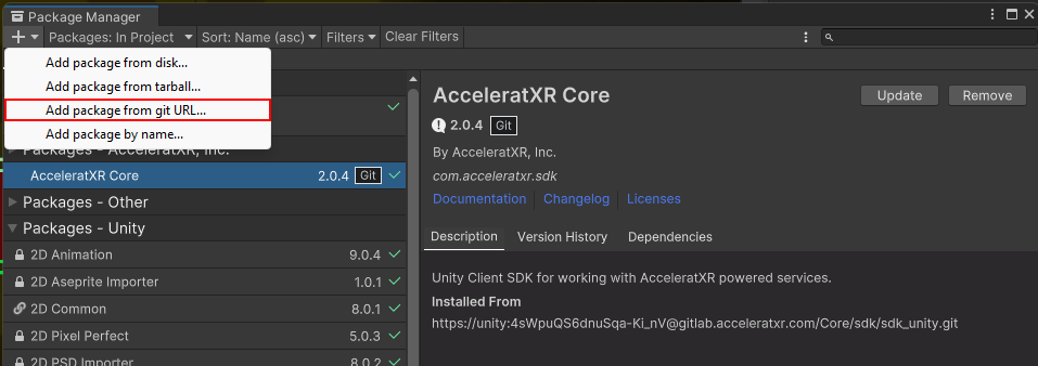 Unity Package Manager - Add Package - From Git